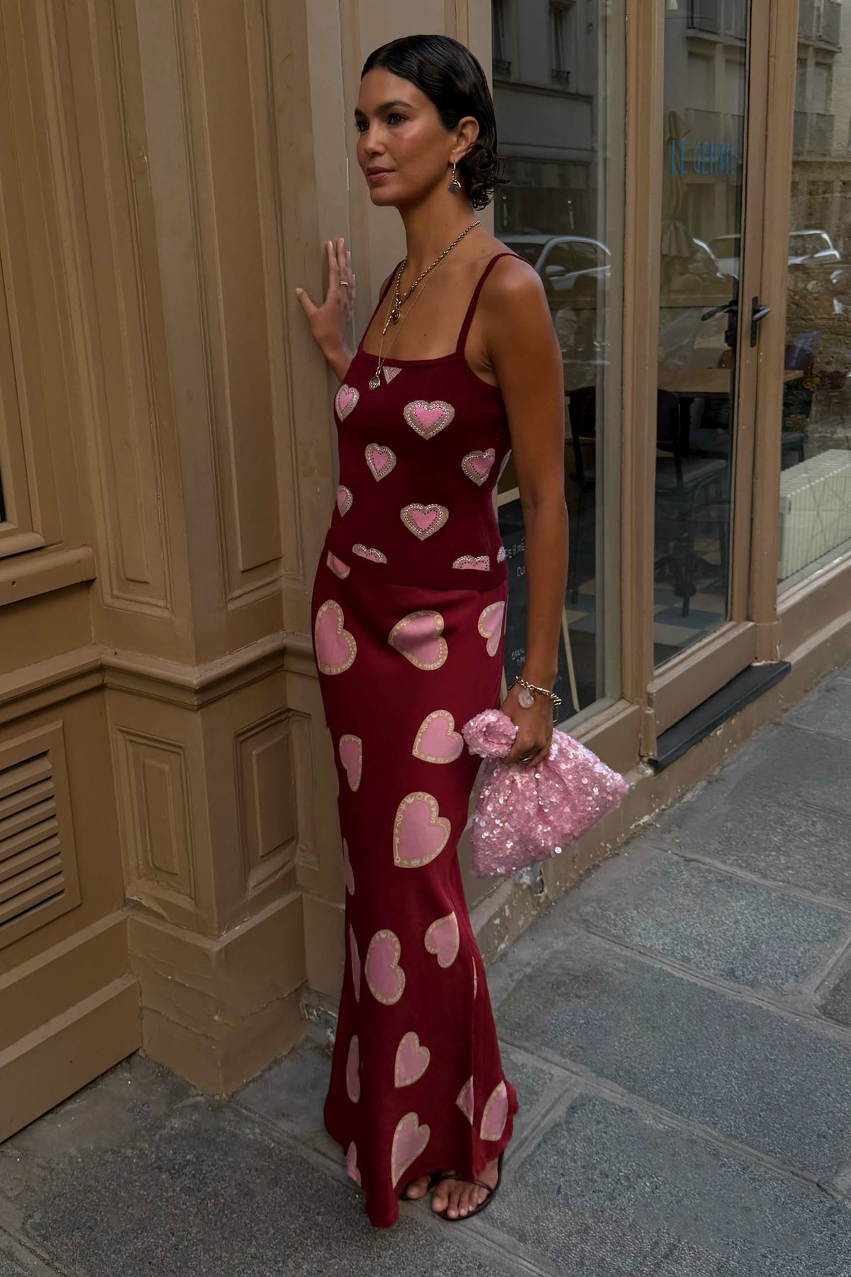 Never Fully Dressed Burgundy Hearts Dorris Skirt