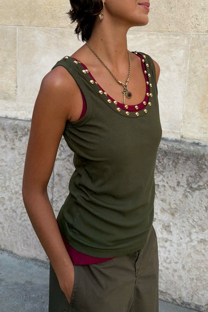 Never Fully Dressed Khaki Studded Tank