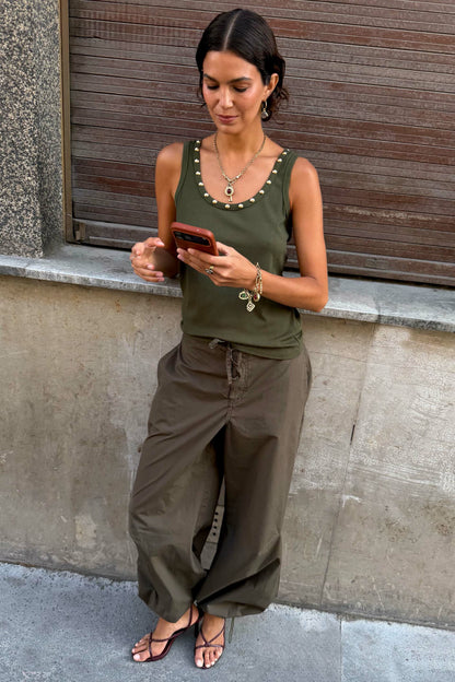 Never Fully Dressed Khaki Studded Tank