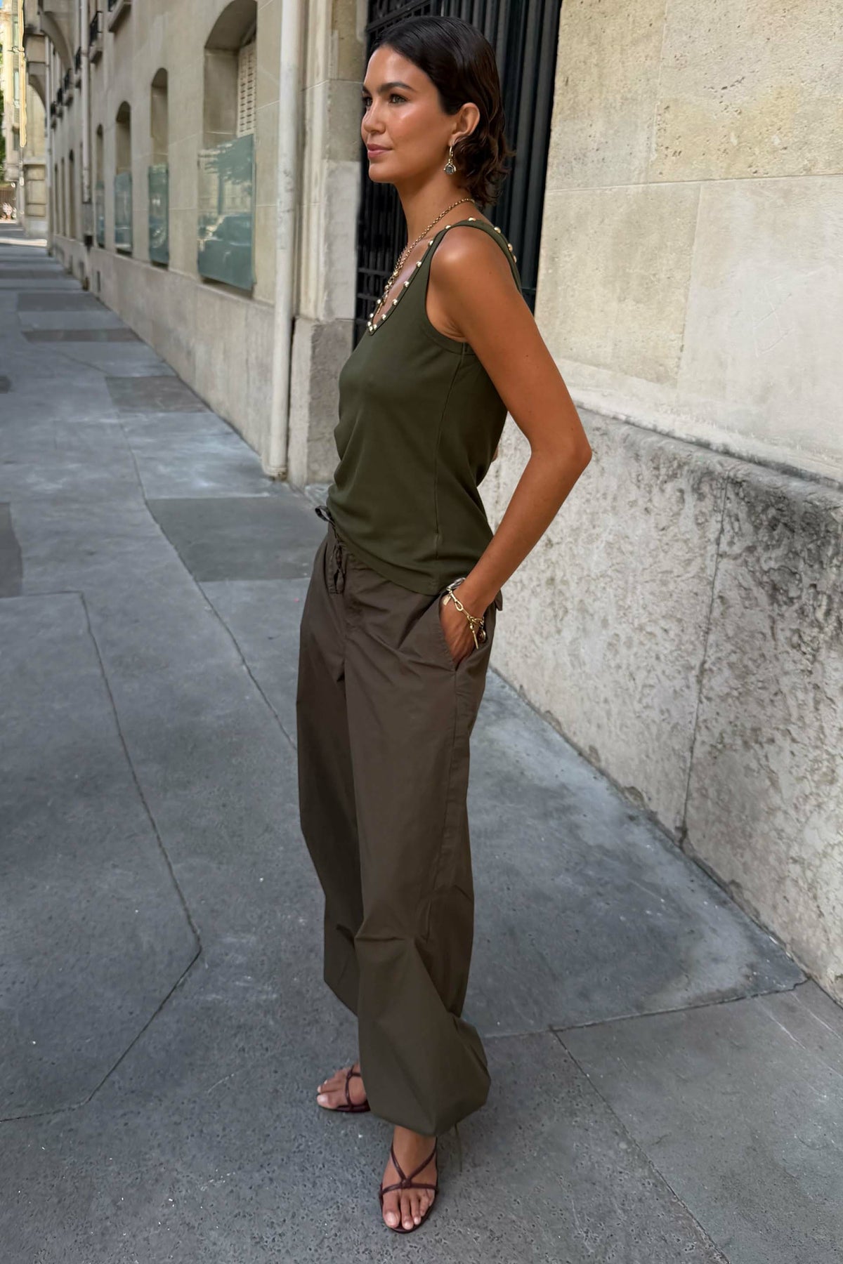 Never Fully Dressed Khaki Studded Tank