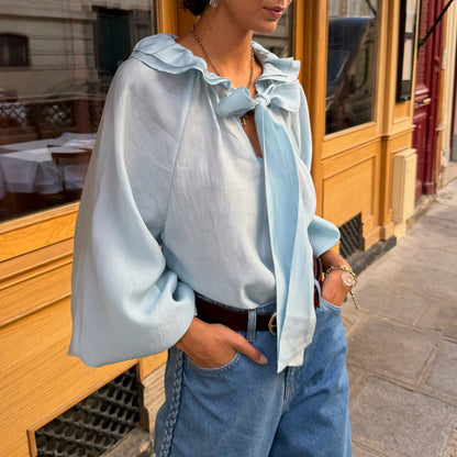 Never Fully Dressed Ice Blue Ruffle Shirt