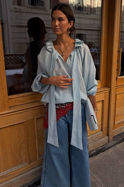 Never Fully Dressed Ice Blue Ruffle Shirt