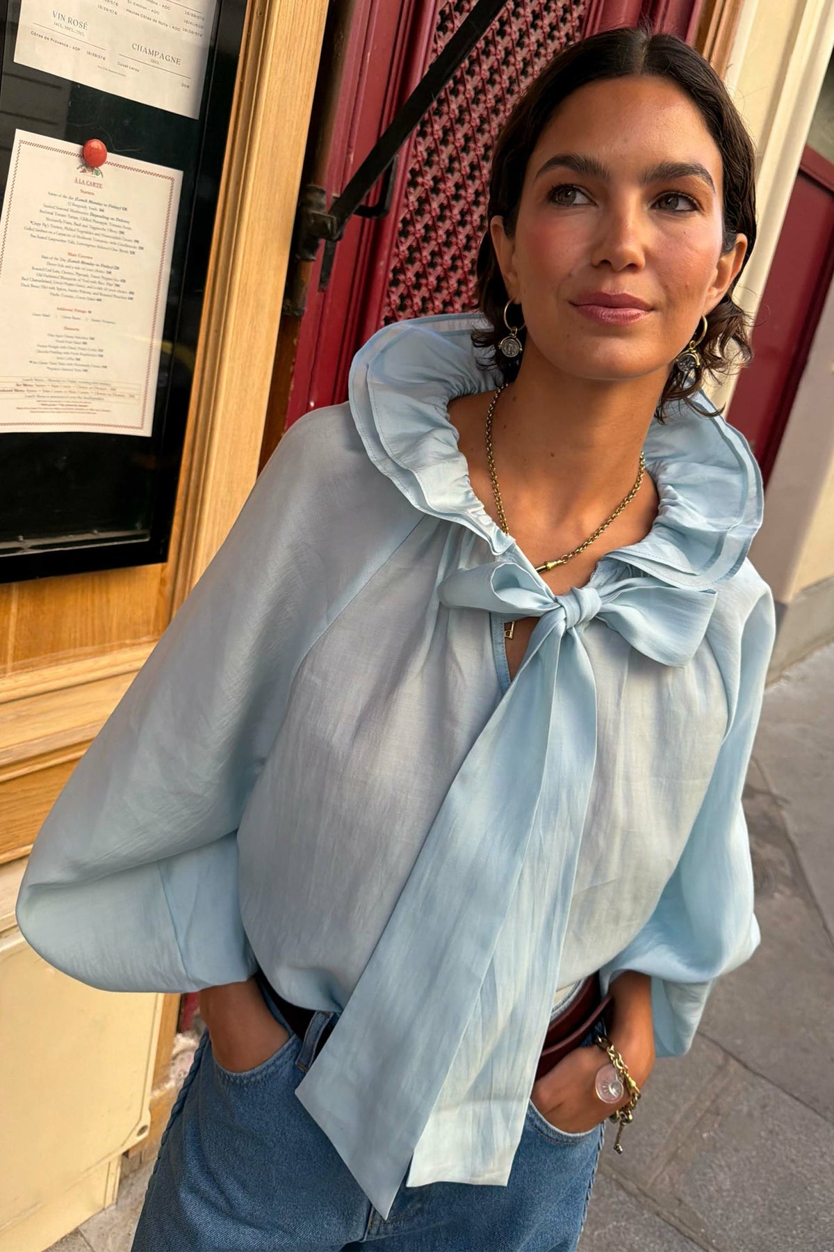 Never Fully Dressed Ice Blue Ruffle Shirt