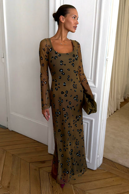 Never Fully Dressed Olive Blurred Leopard Mesh Dress