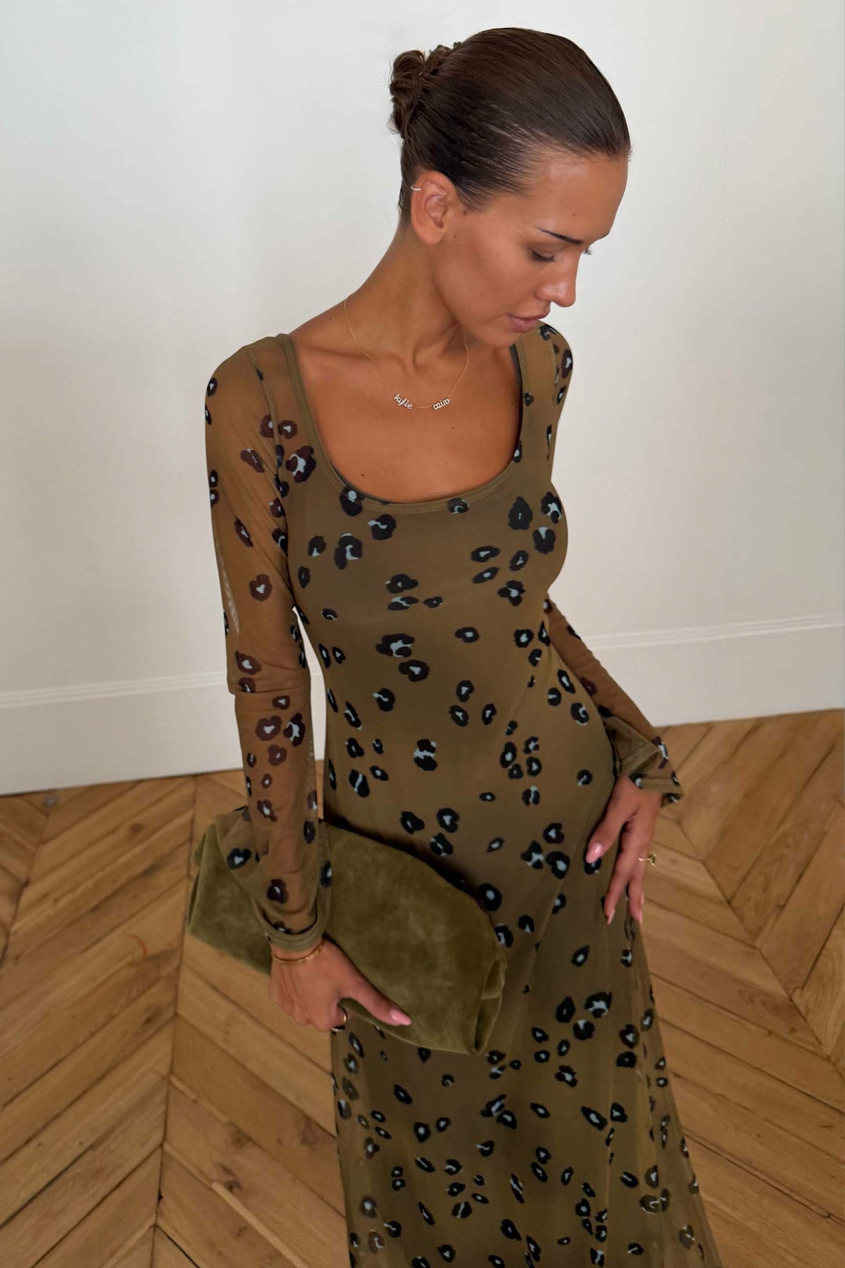 Never Fully Dressed Olive Blurred Leopard Mesh Dress