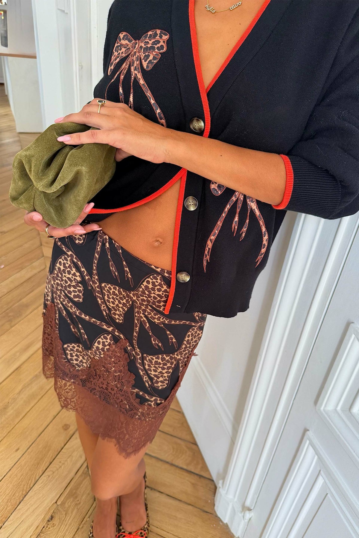 Never Fully Dressed Black Leopard Bow Mini Maeva Skirt