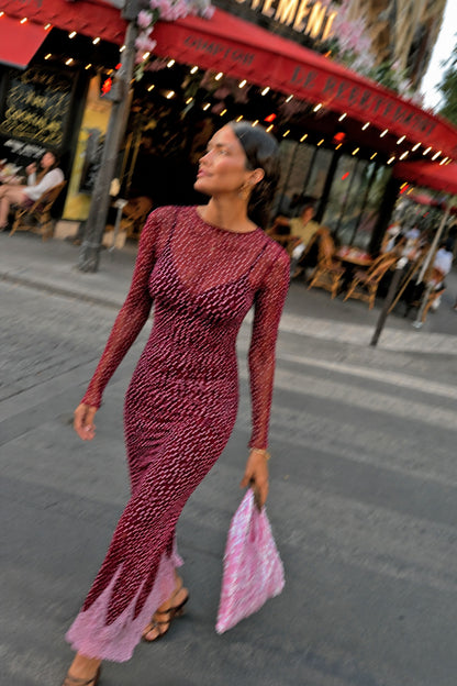 Never Fully Dressed Burgundy Deer Print Mesh Top