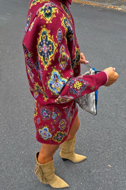 Never Fully Dressed Red Tile Print Zip-Up Cardigan