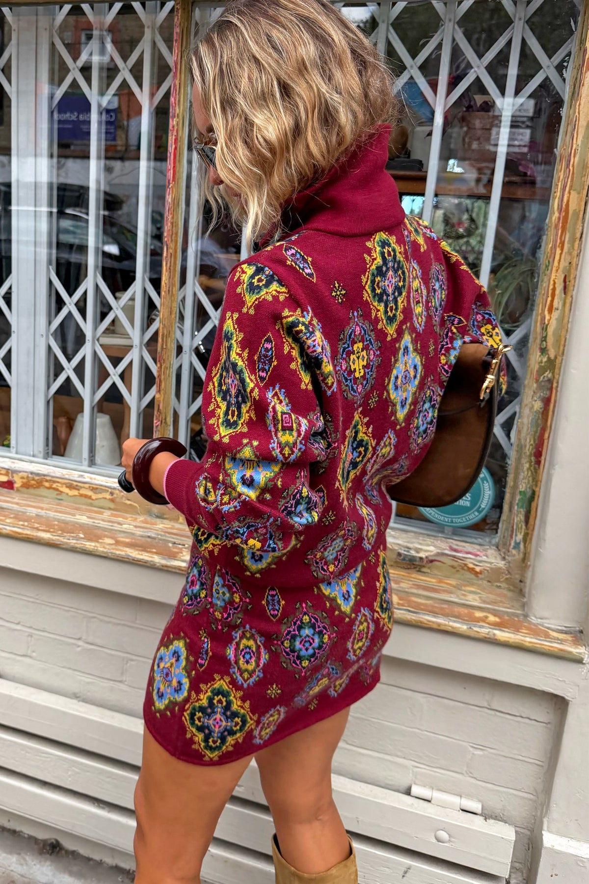 Never Fully Dressed Red Tile Print Zip-Up Cardigan