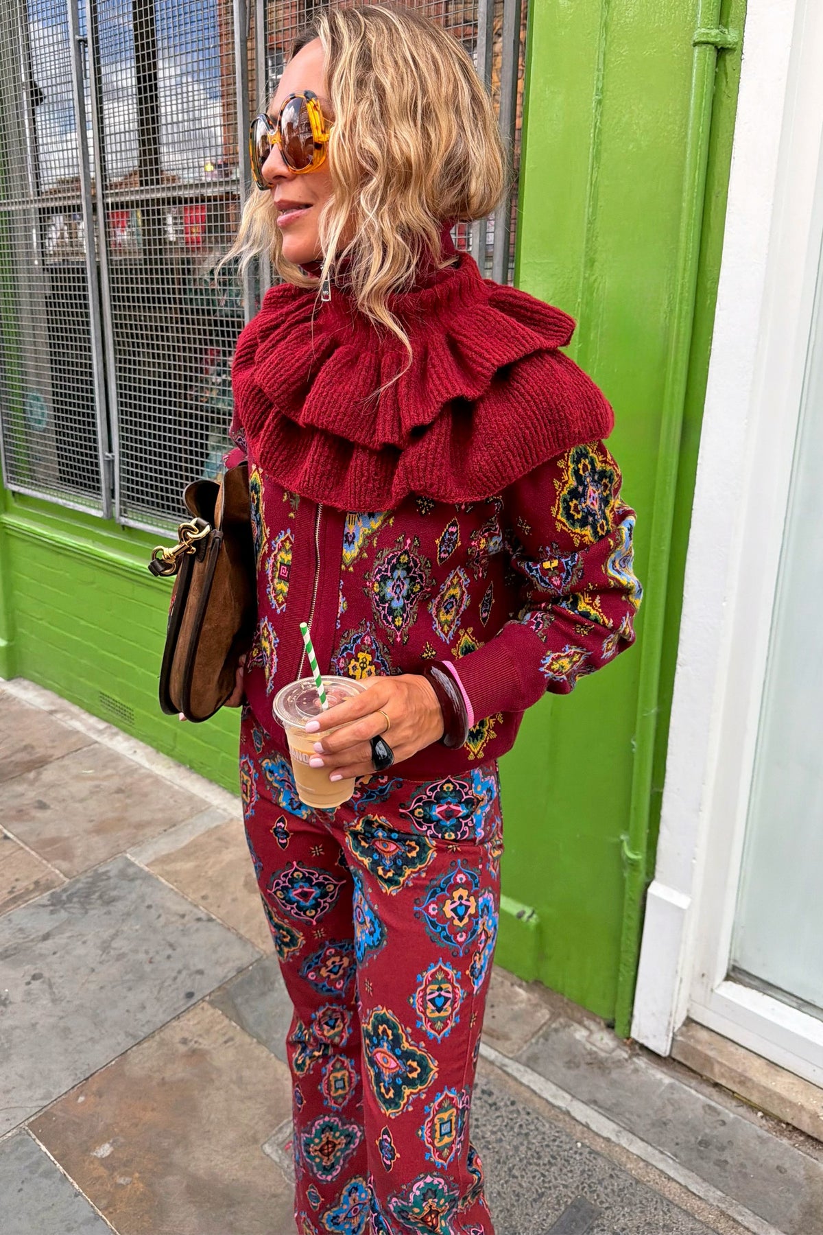 Never Fully Dressed Red Tile Print Zip-Up Cardigan