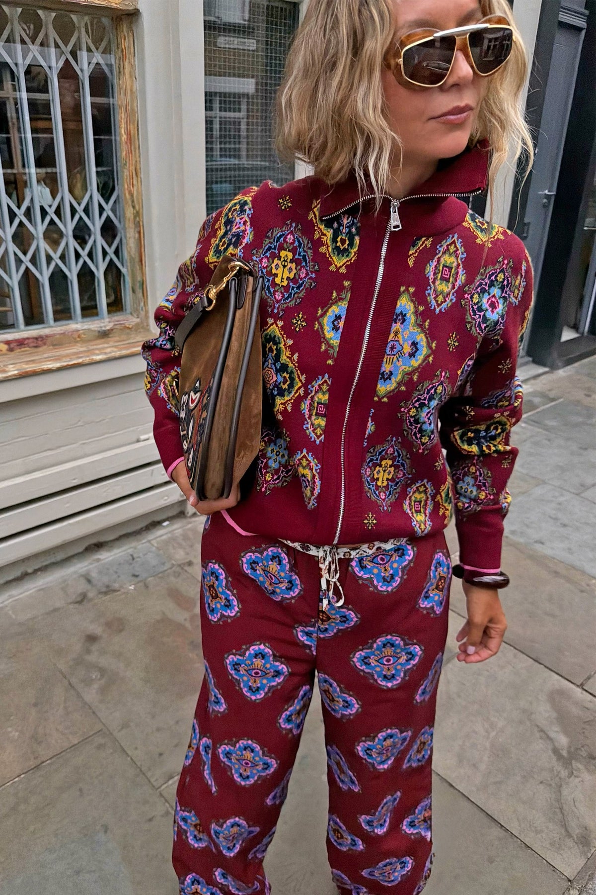 Never Fully Dressed Red Tile Print Zip-Up Cardigan
