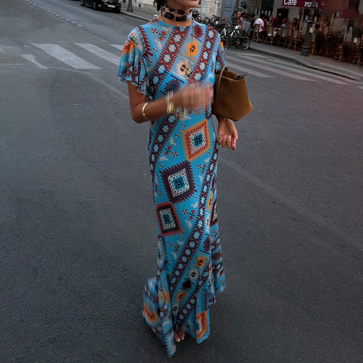 Never Fully Dressed Blue Multi Print Mesh Dress