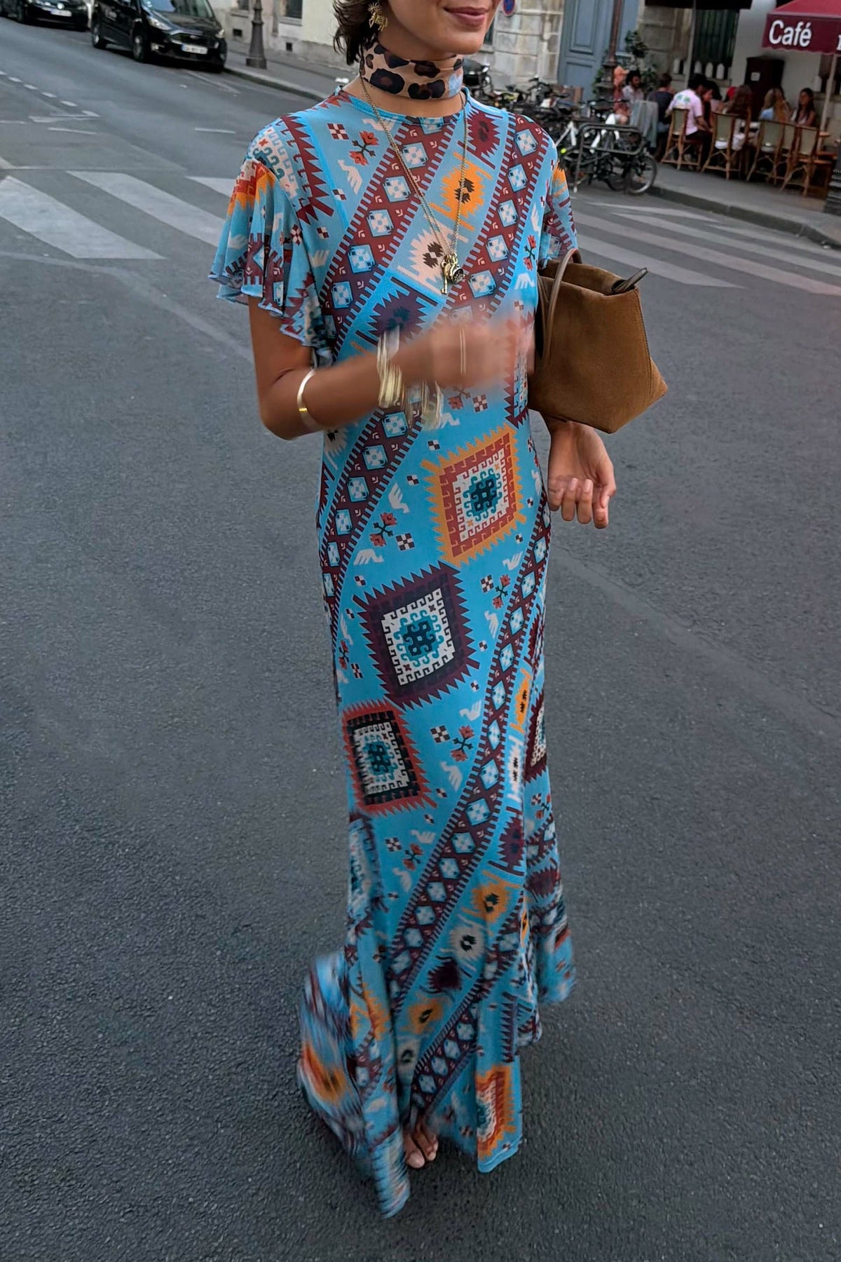 Never Fully Dressed Blue Multi Print Mesh Dress