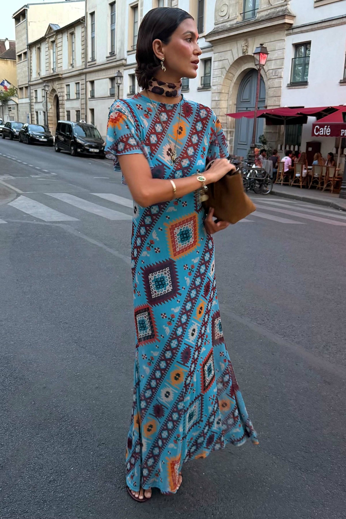Never Fully Dressed Blue Multi Print Mesh Dress