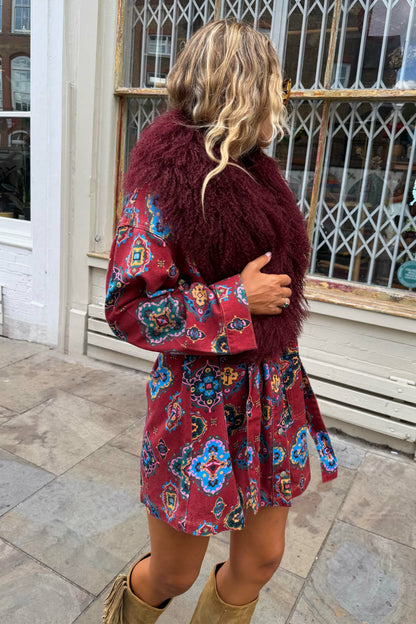 Never Fully Dressed Red Tile Print Denim Shacket