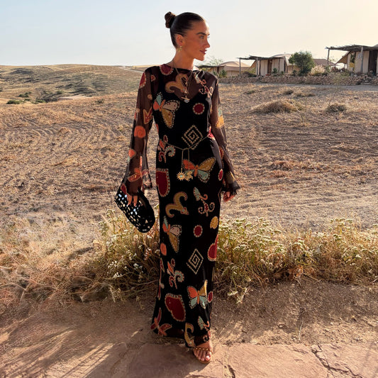 Never Fully Dressed Black Astra Soho Mesh Maxi Dress
