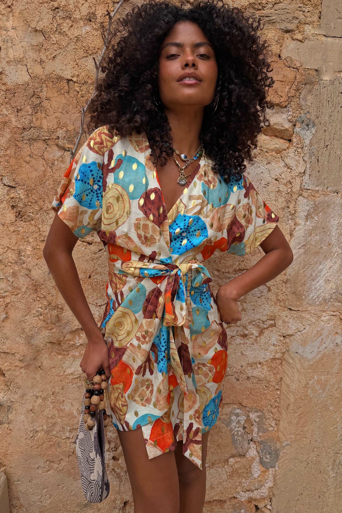 Never Fully Dressed Shell Mini Wrap Dress