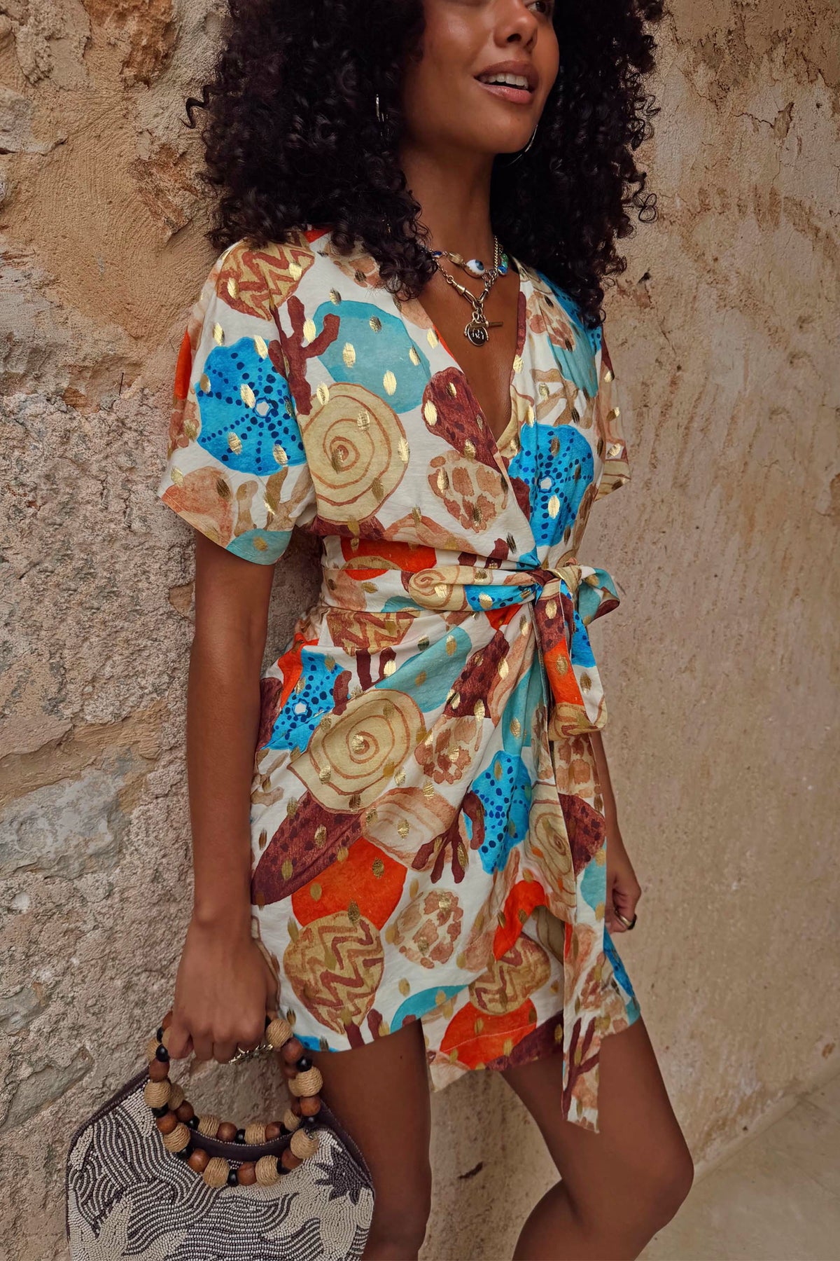 Never Fully Dressed Shell Mini Wrap Dress