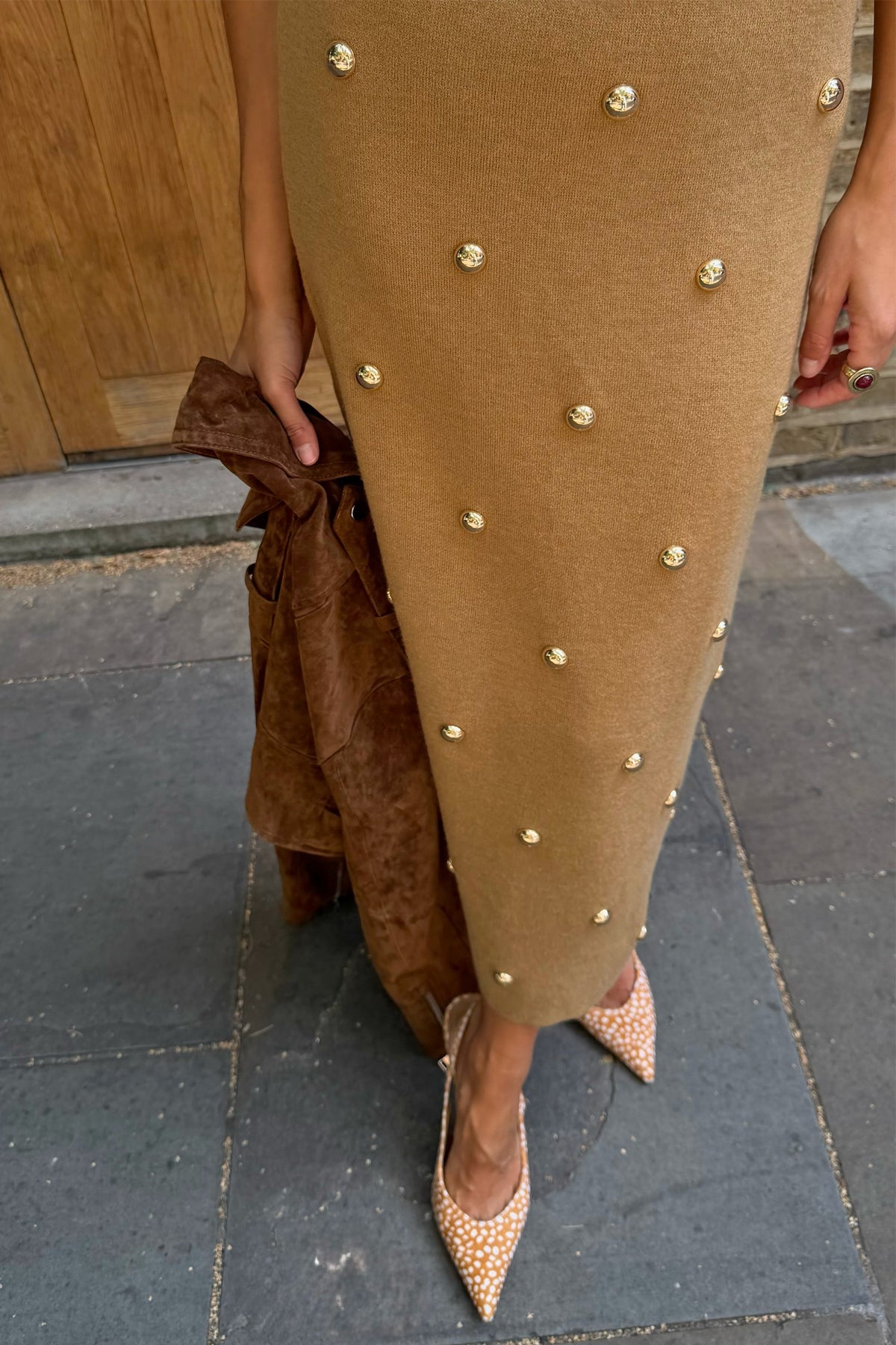 Never Fully Dressed Tan Stud Knit Skirt - Multi-wear