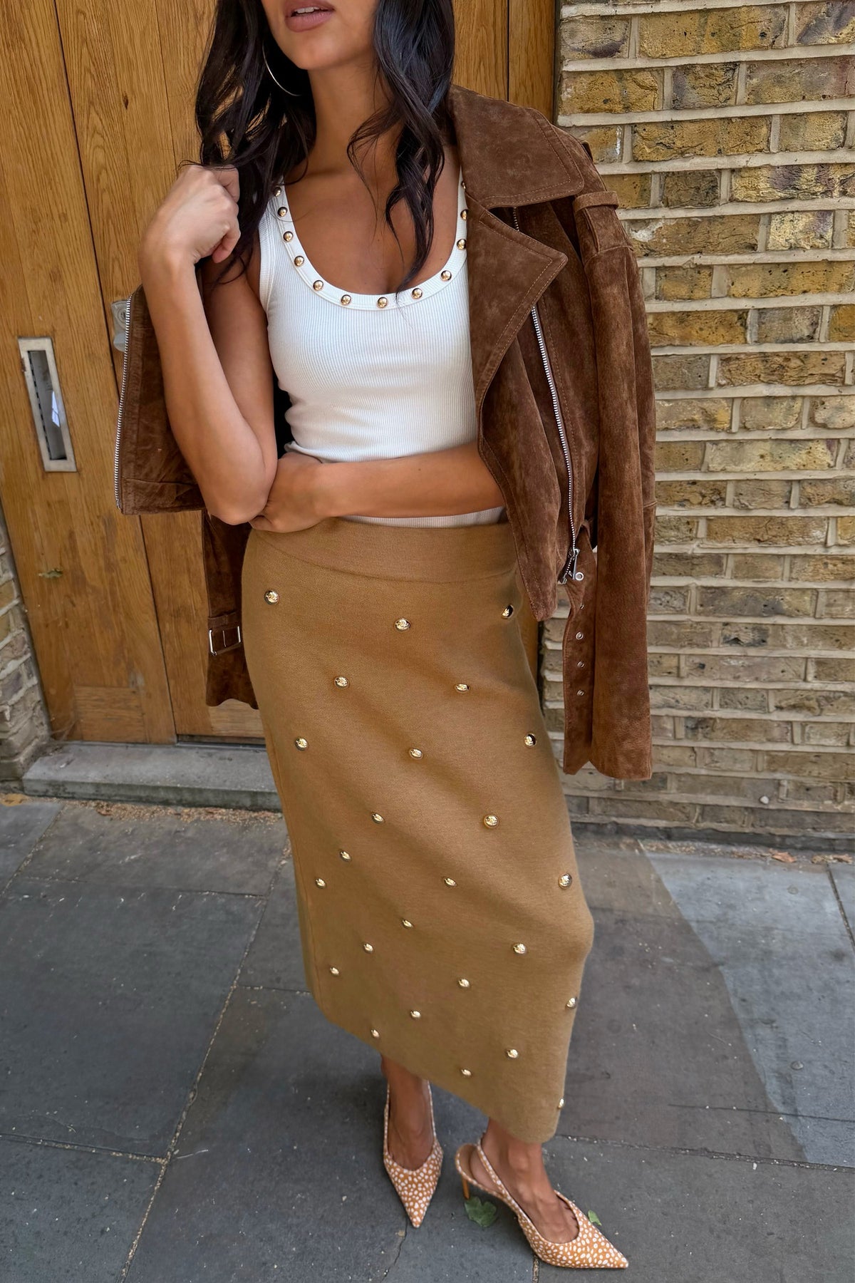 Never Fully Dressed Tan Stud Knit Skirt - Multi-wear