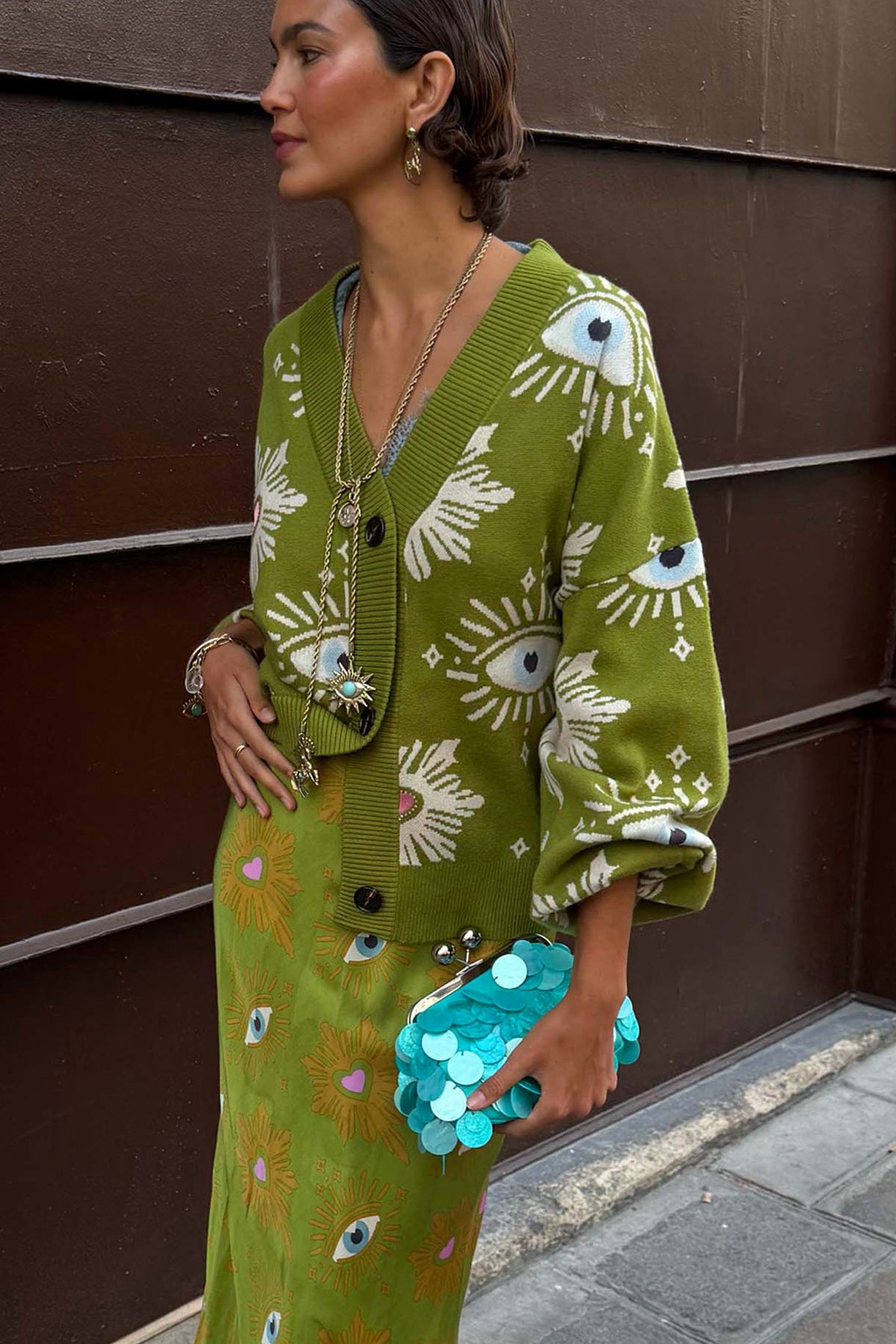 Never Fully Dressed Khaki Eye Cardigan - Knitwear - Never Fully Dressed