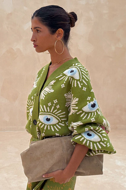 Never Fully Dressed Khaki Eye Cardigan - Knitwear - Never Fully Dressed
