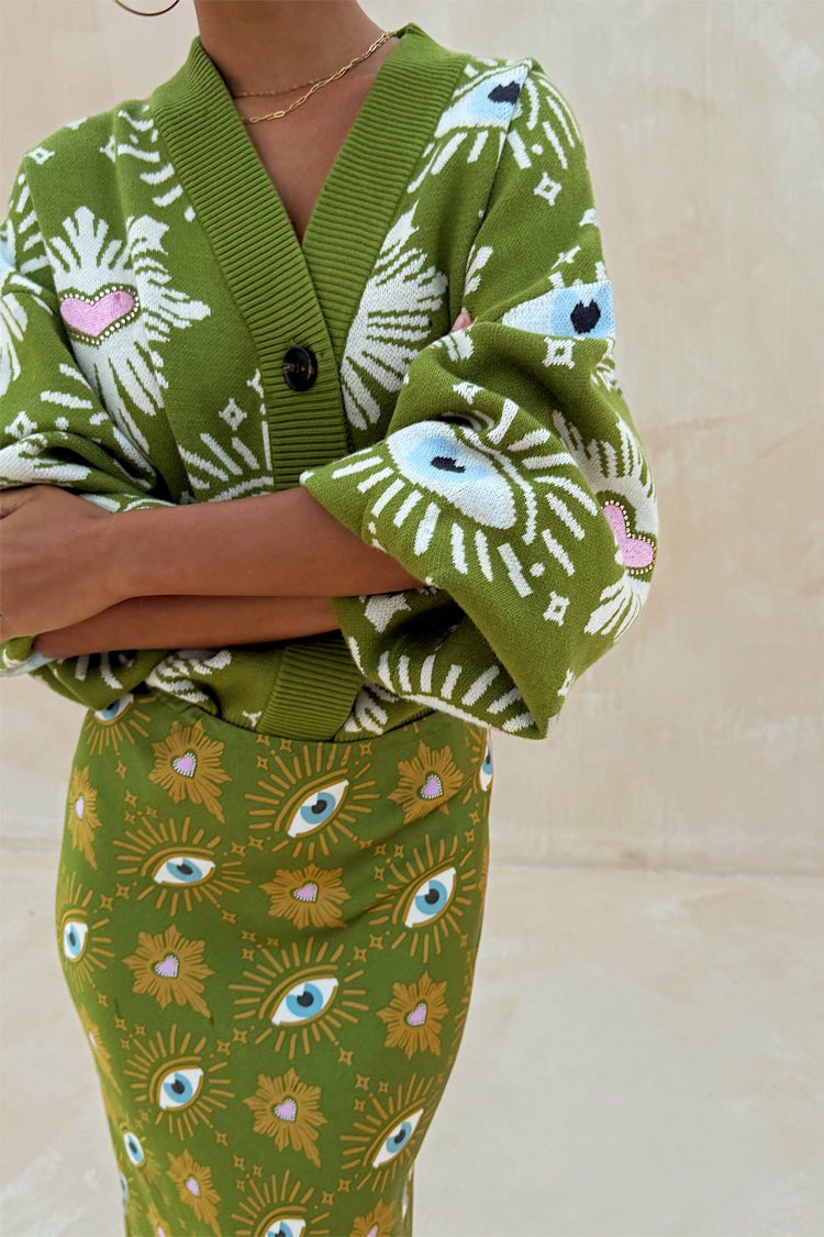 Never Fully Dressed Khaki Eye Cardigan - Knitwear - Never Fully Dressed