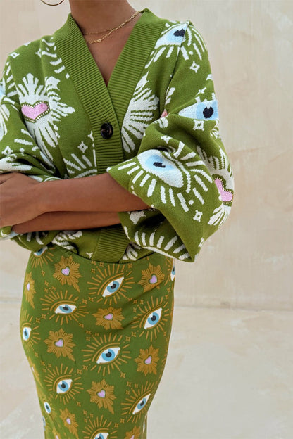 Never Fully Dressed Khaki Eye Cardigan - Knitwear - Never Fully Dressed