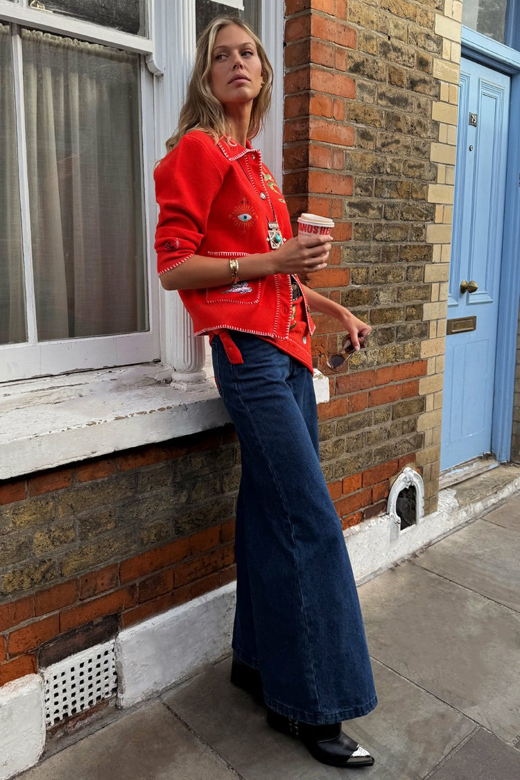 Never Fully Dressed Red Mystical Cardigan with Collar
