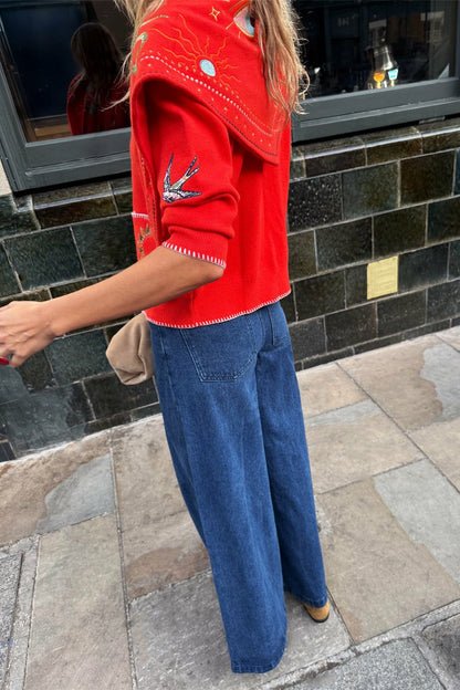 Never Fully Dressed Red Mystical Cardigan with Collar