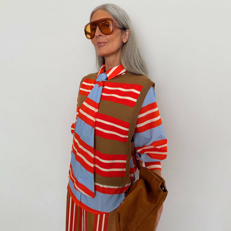 Never Fully Dressed Multi Stripe Tank Top Tan & Red