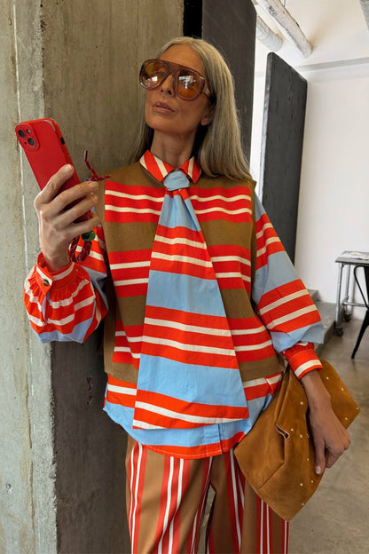 Never Fully Dressed Multi Stripe Tank Top Tan & Red