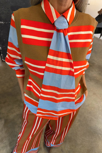 Never Fully Dressed Multi Stripe Tank Top Tan & Red