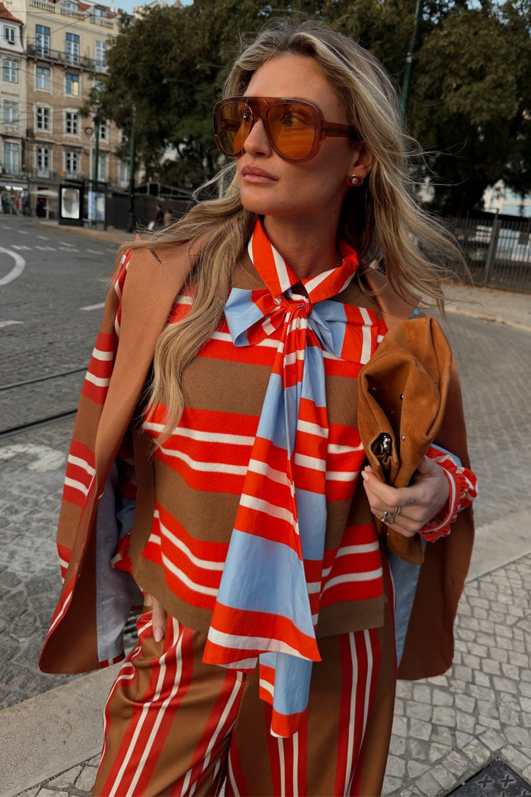 Never Fully Dressed Multi Stripe Tank Top Tan & Red