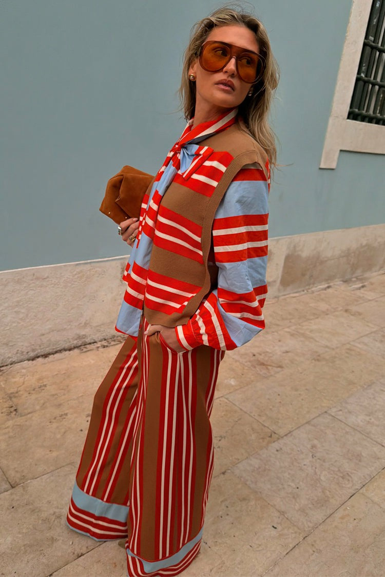 Never Fully Dressed Multi Stripe Tank Top Tan & Red