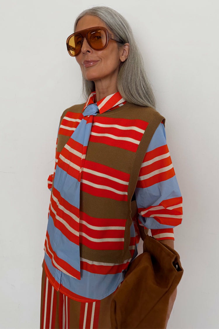 Never Fully Dressed Multi Stripe Tank Top Tan & Red