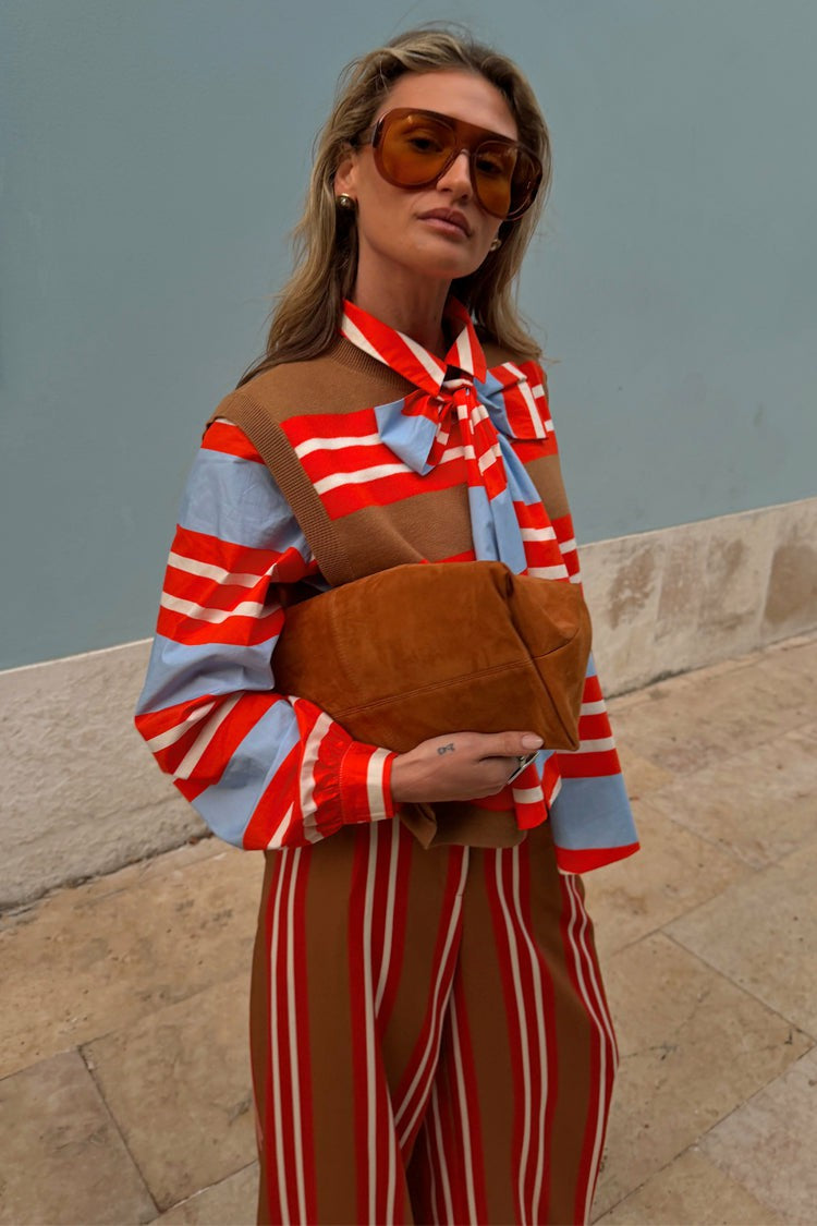 Never Fully Dressed Multi Stripe Tank Top Tan & Red