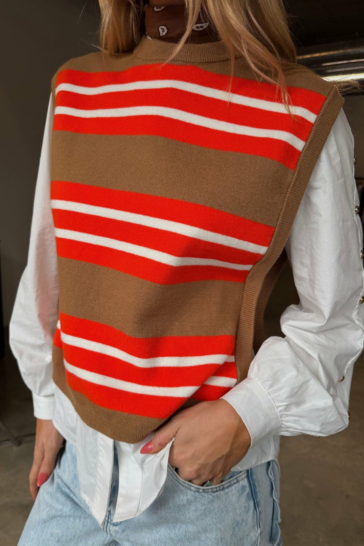 Never Fully Dressed Multi Stripe Tank Top Tan & Red
