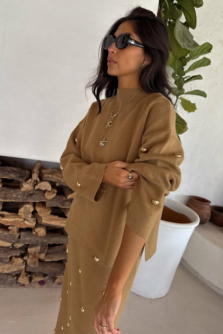 Never Fully Dressed Tan Stud Evie Knit Jumper