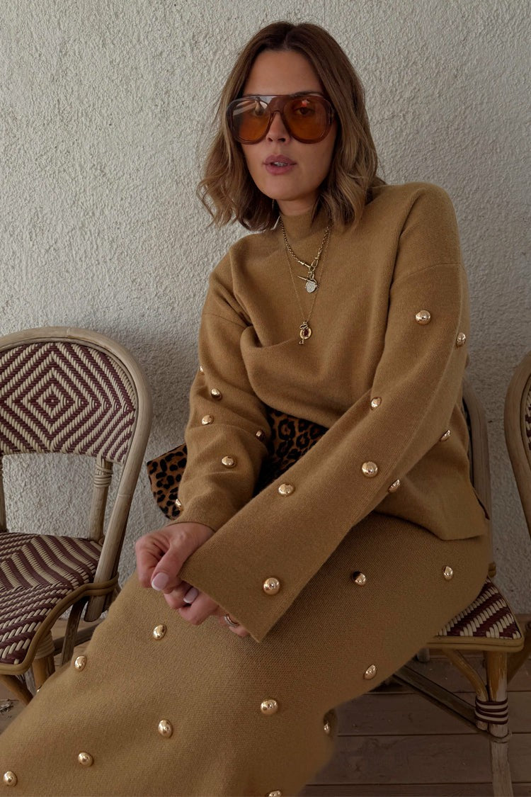 Never Fully Dressed Tan Stud Evie Knit Jumper