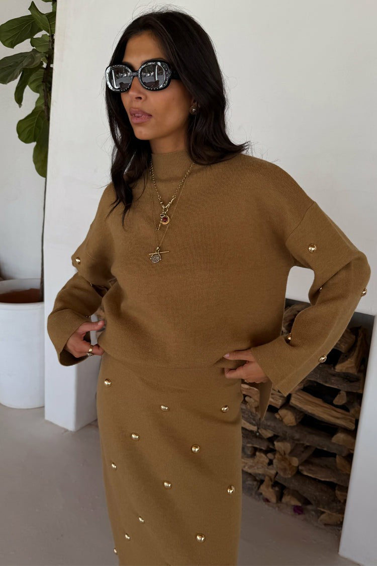 Never Fully Dressed Tan Stud Evie Knit Jumper