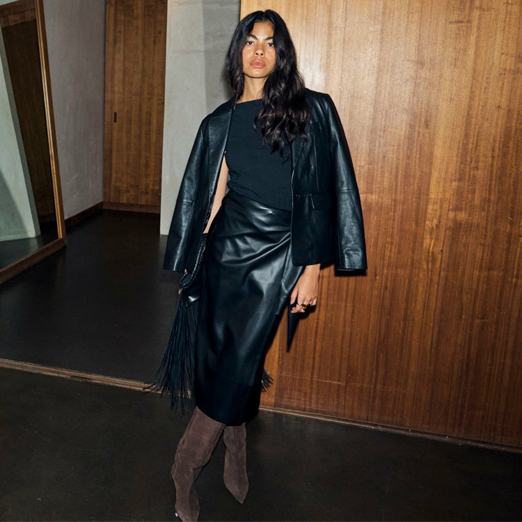 Never Fully Dressed Black Leather Blazer