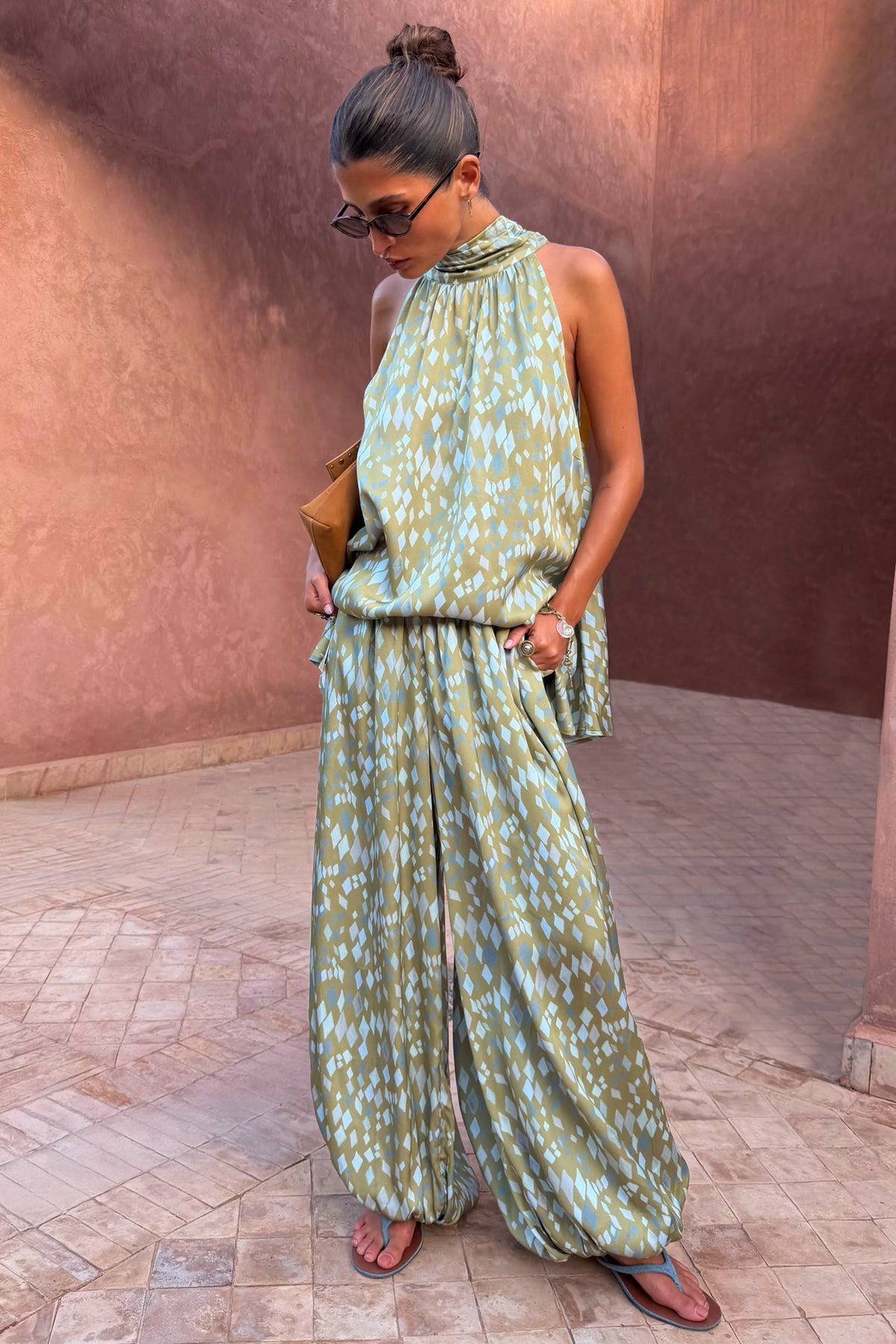 Never Fully Dressed Green Diamond Print Balloon Trouser