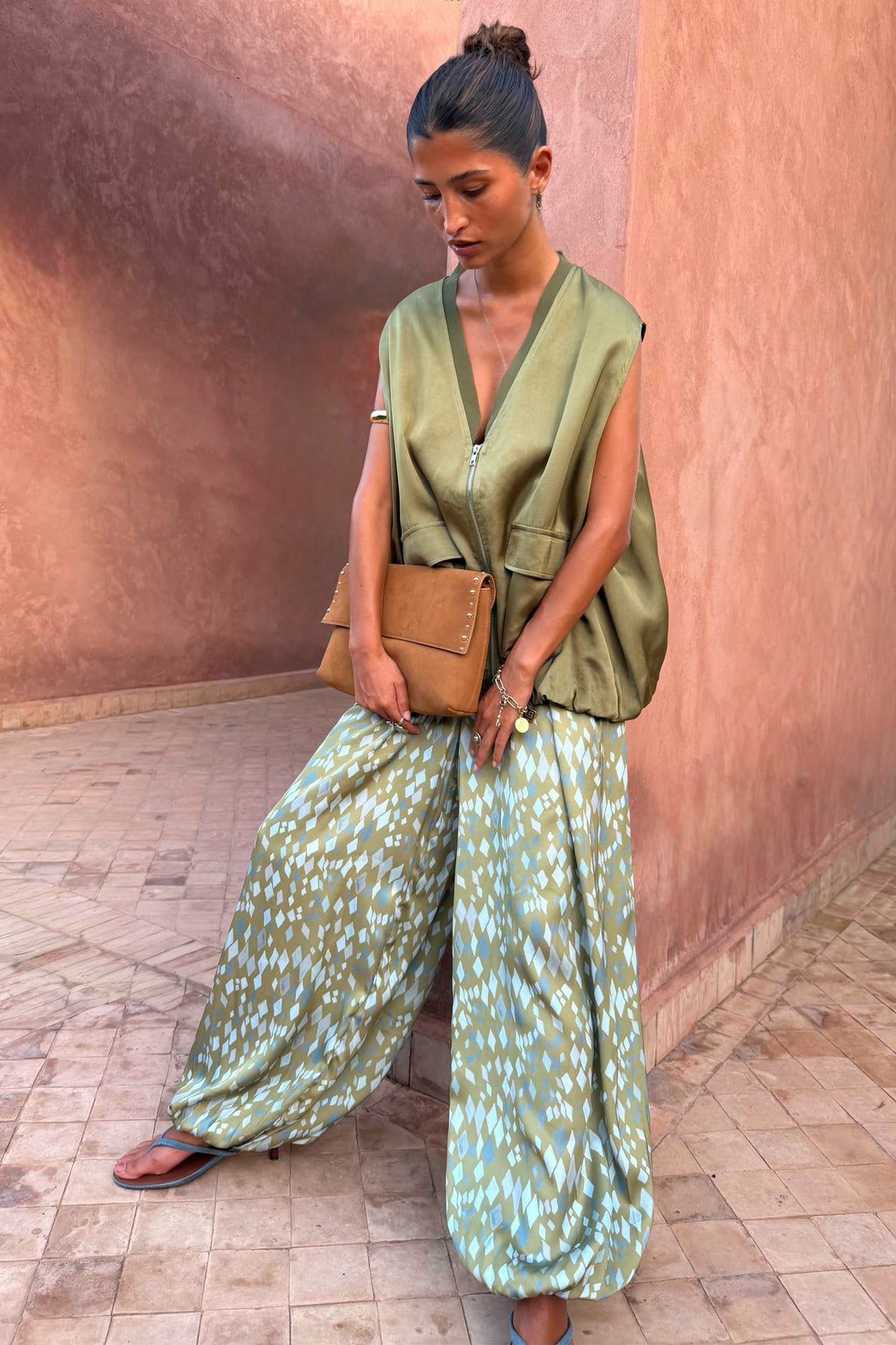 Never Fully Dressed Green Diamond Print Balloon Trouser