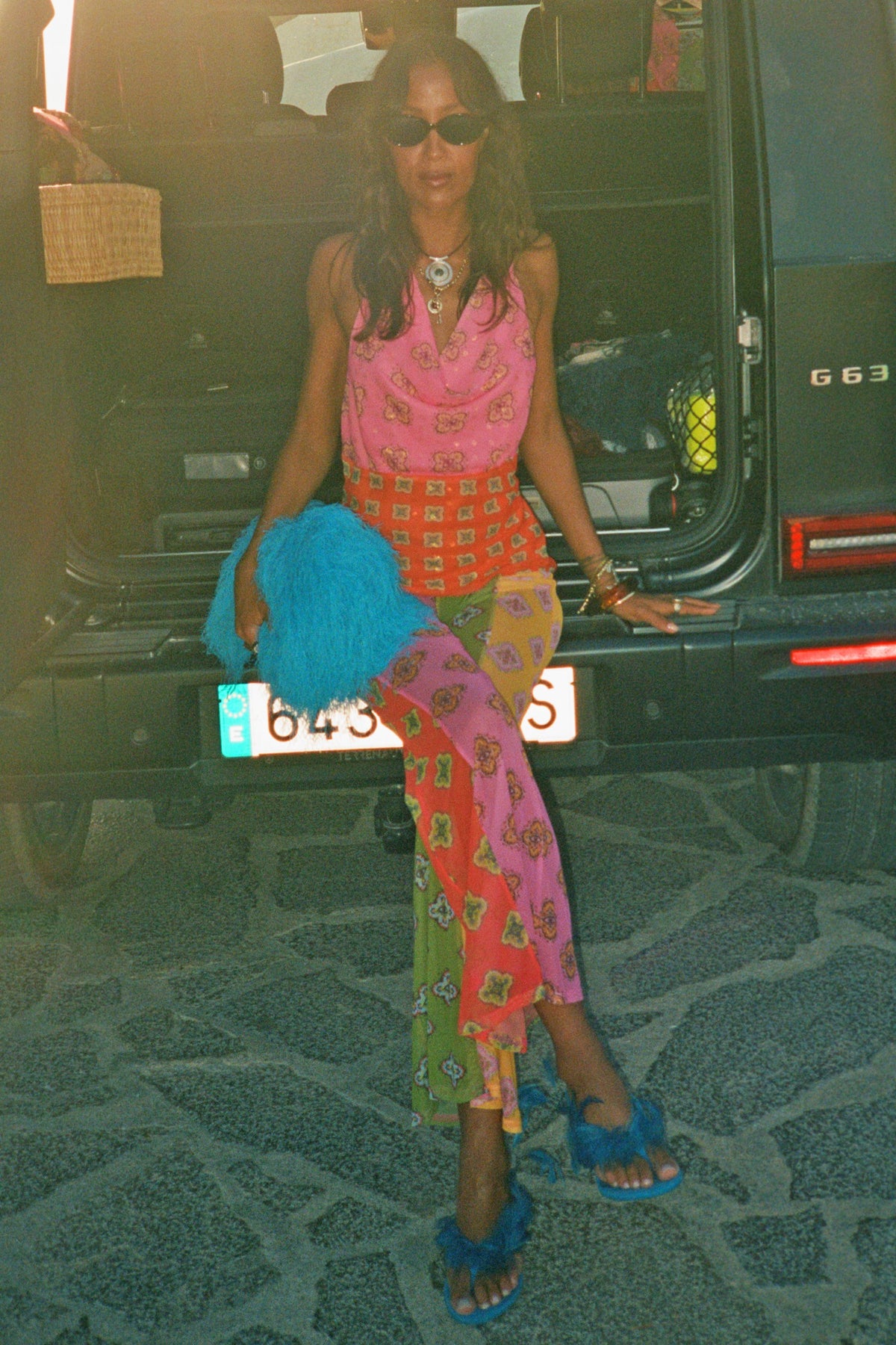 Never Fully Dressed Pink Mix Tile Mesh Flare Trousers