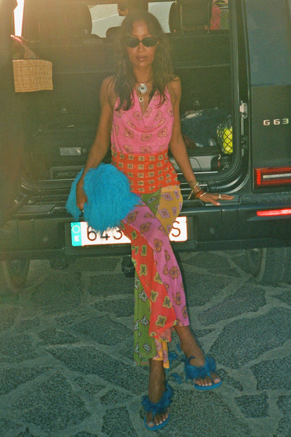 Never Fully Dressed Pink Mix Tile Mesh Flare Trousers