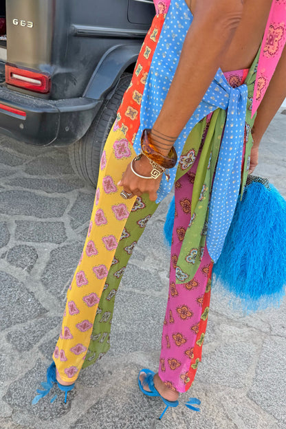 Never Fully Dressed Pink Mix Tile Mesh Flare Trousers