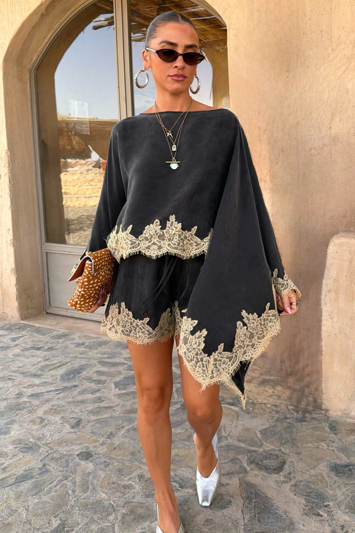 Never Fully Dressed Grey Lace Maeva Shorts