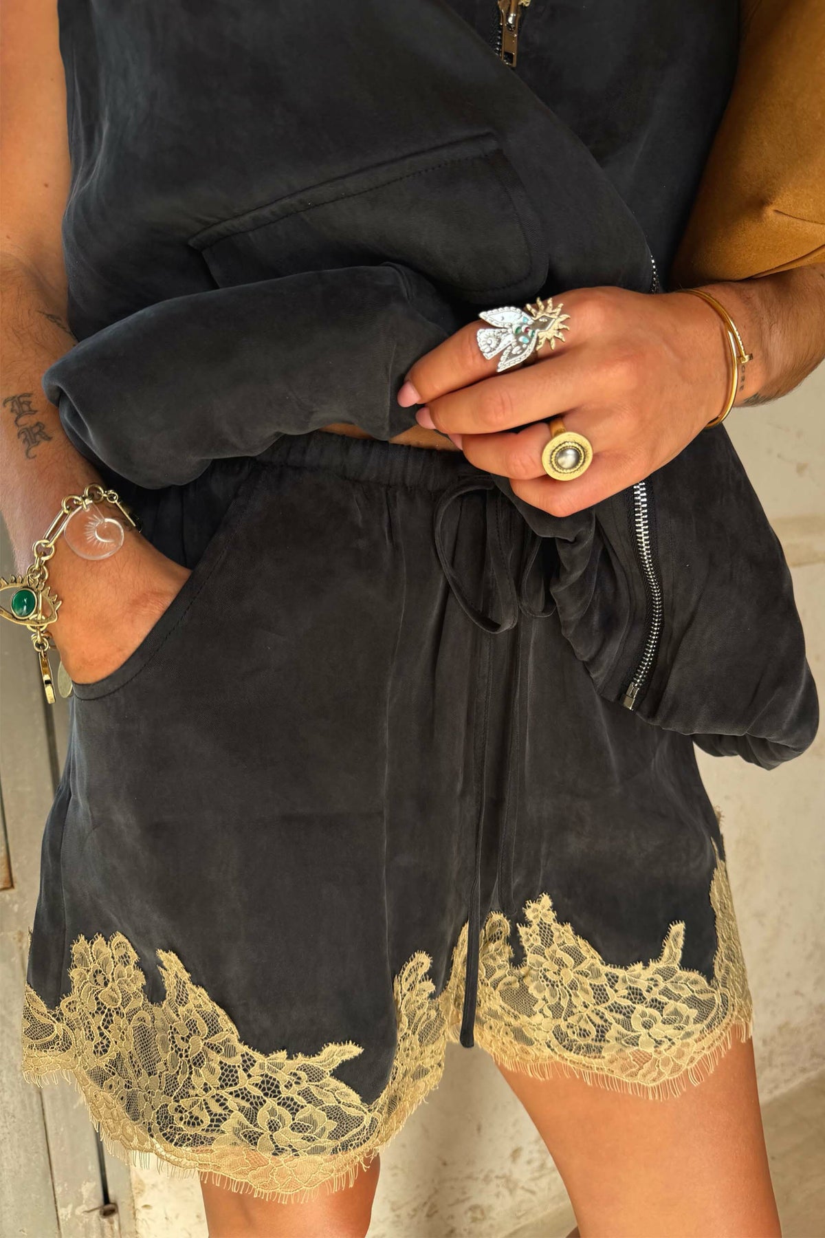 Never Fully Dressed Grey Lace Maeva Shorts
