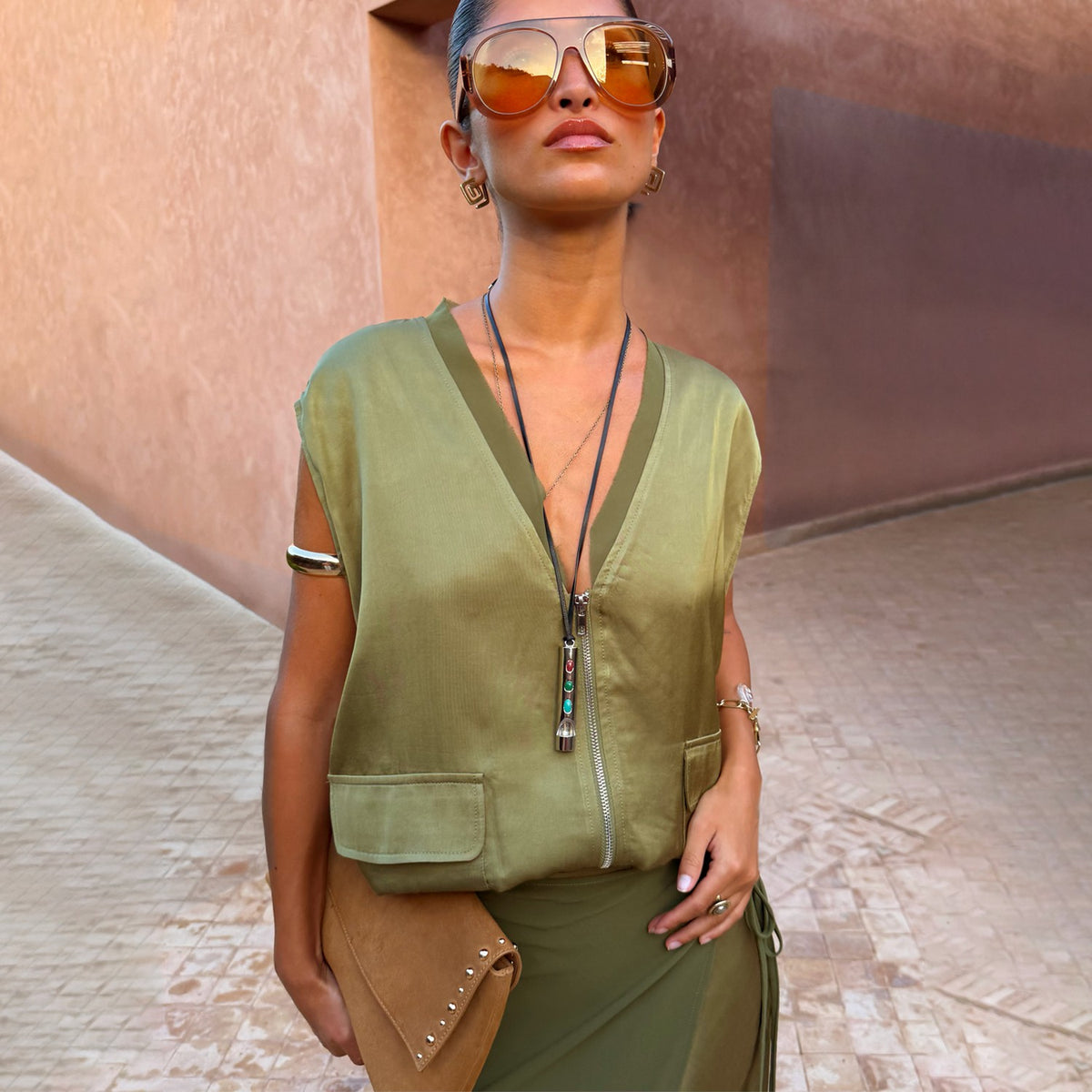 Never Fully Dressed Olive Bubble Zip Vest